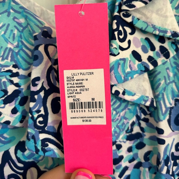 Lilly Pulitzer Alessa Romper Light Aqua Spritz - Picture 4 of 5